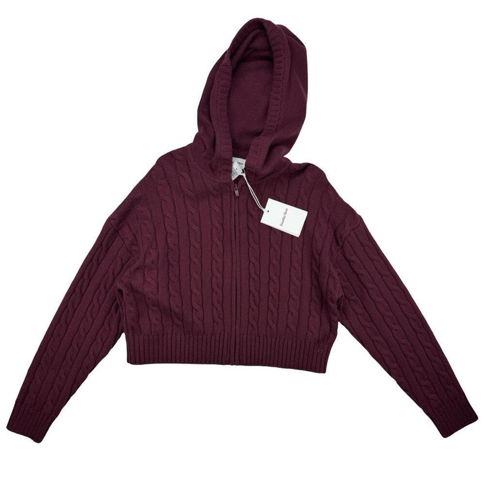 Aritzia Sunday Best Octavia Zip Hoodie Wool Cable Knit Spiced Burgundy Size XS